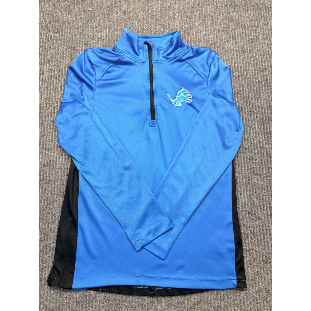 NFL Team Apparel Detroit Lions Youth Quarter Zip Pullover Blue Size L 14/16